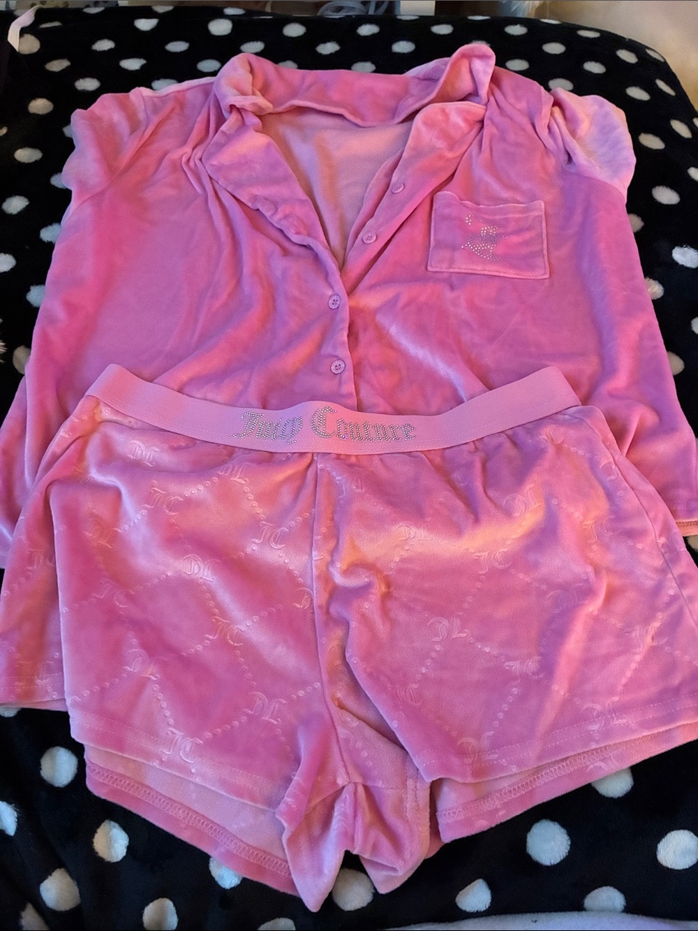 Juicy Couture Pink Velour Short Pajama Set with Logo Waistband